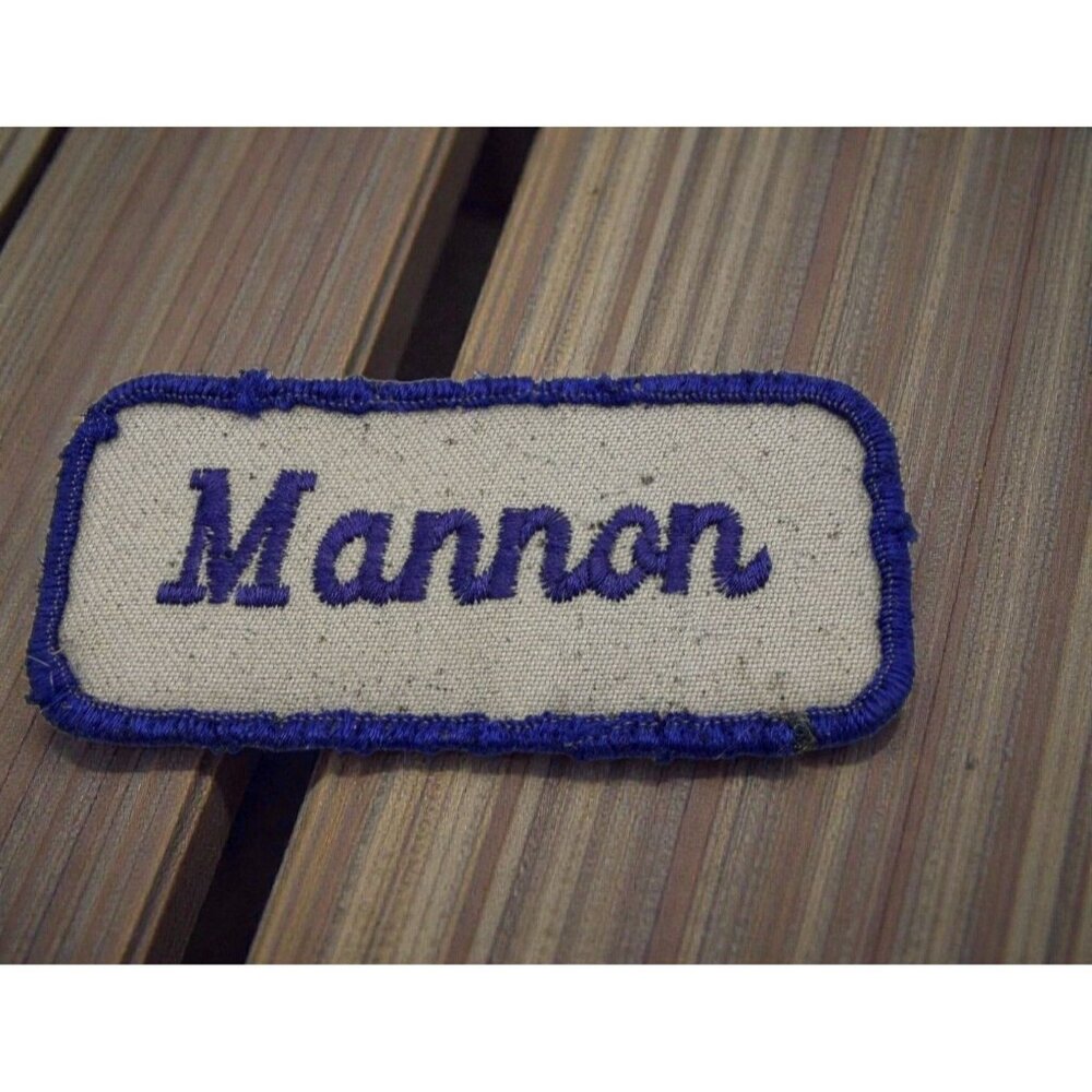 Mannon Name Patch Uniform Vintage Embroidered Blue Script